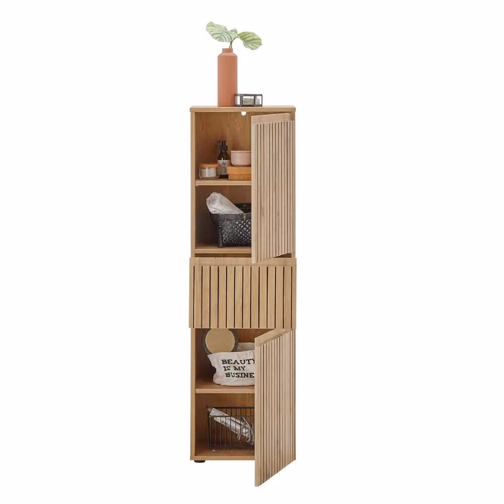 Cheshire Premium Haven Brown Narrow Wood Cabinet with 2 Doors and 1 Drawer – 2