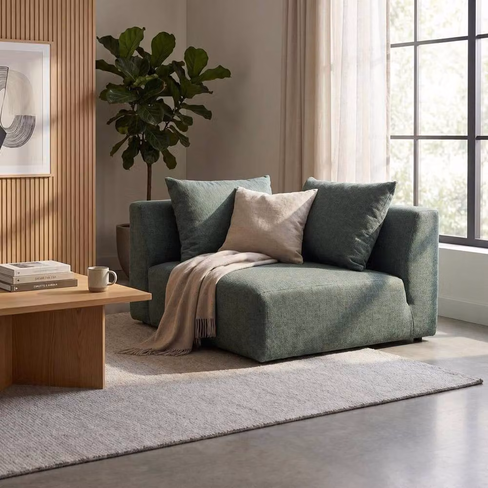 Abakus Direct Tokyo Right Corner Seat in Green and Grey Brushed Tweed Fabric with Deep Seat – 3