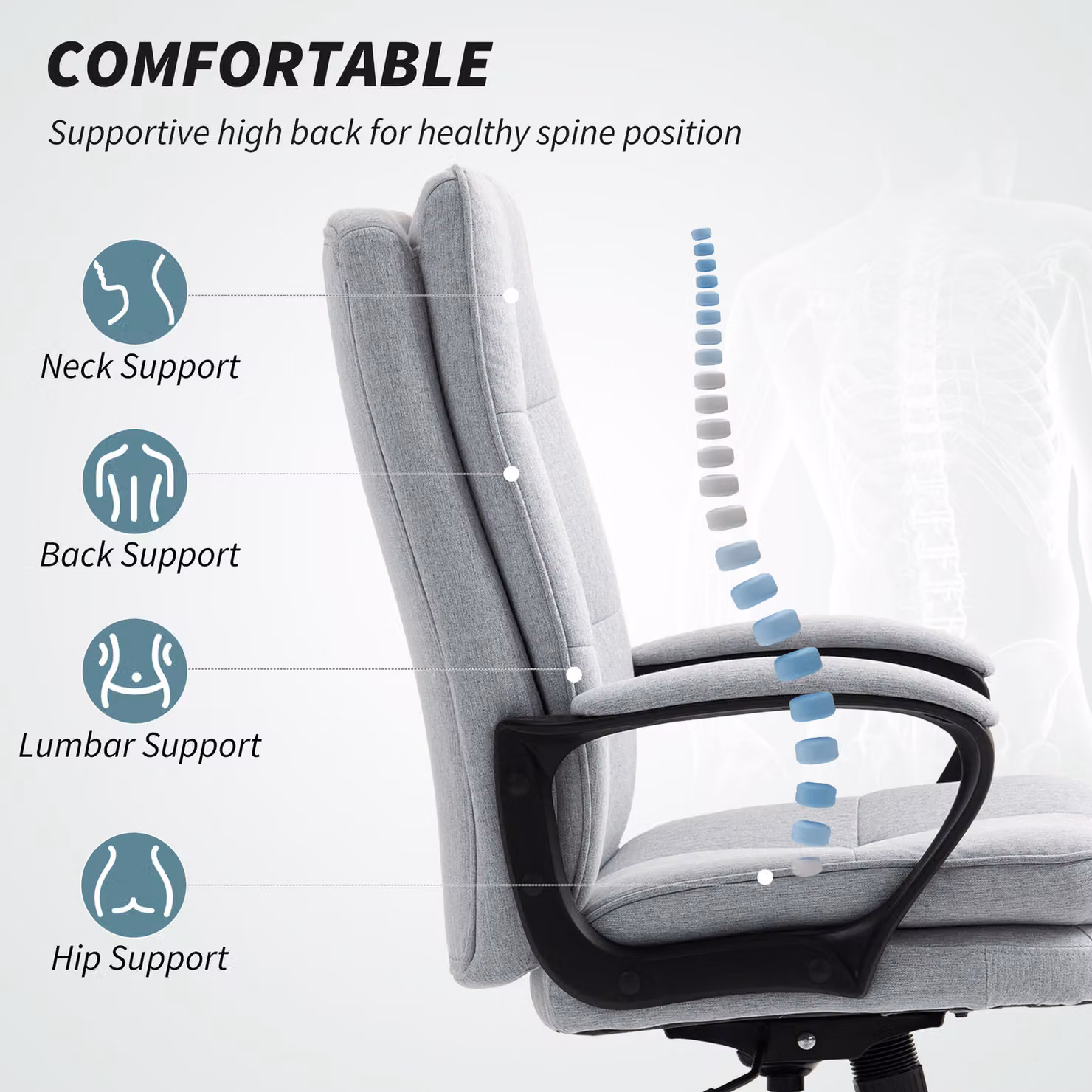 HOMCOM Modern Upholstered Task Chair in Grey with Armrests and Castors – 3