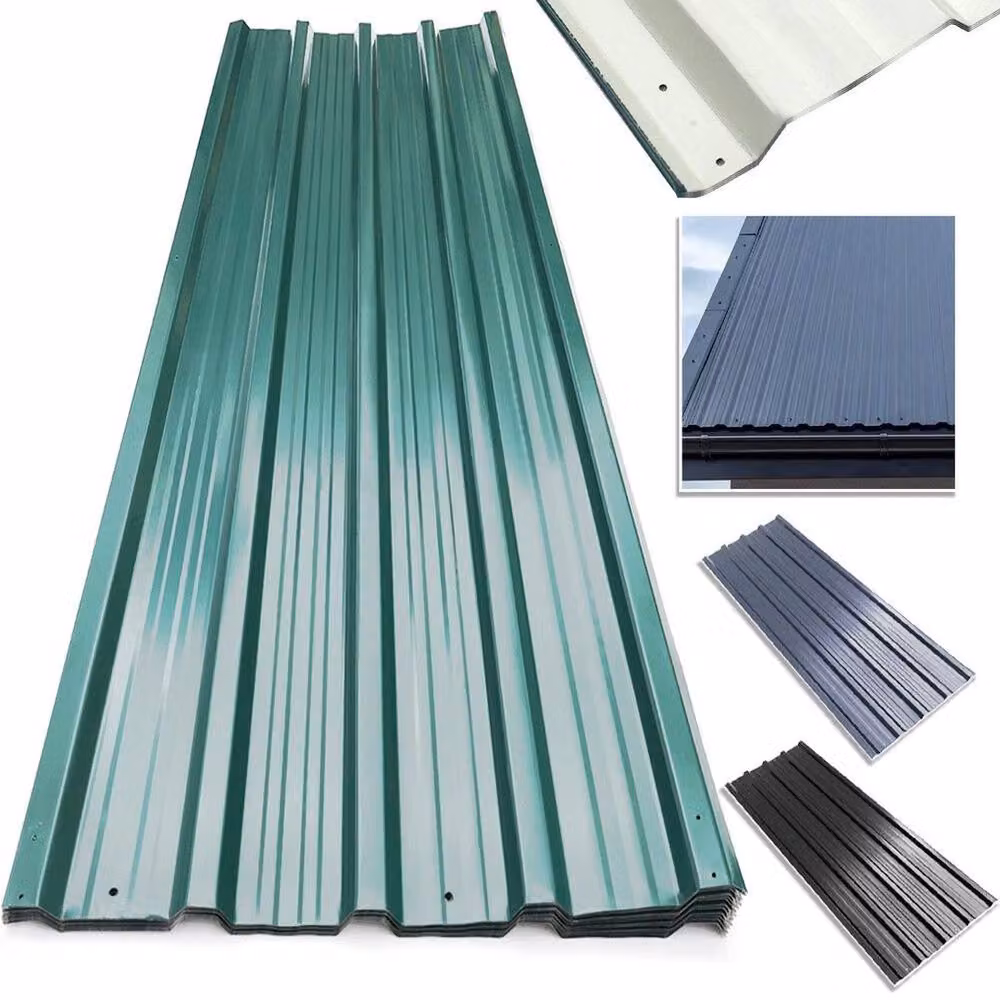 FLAVORA 12-Piece Corrugated Galvanised Metal Roof Sheets in Dark Green, W: 52 cm, L: 1000 cm – 2