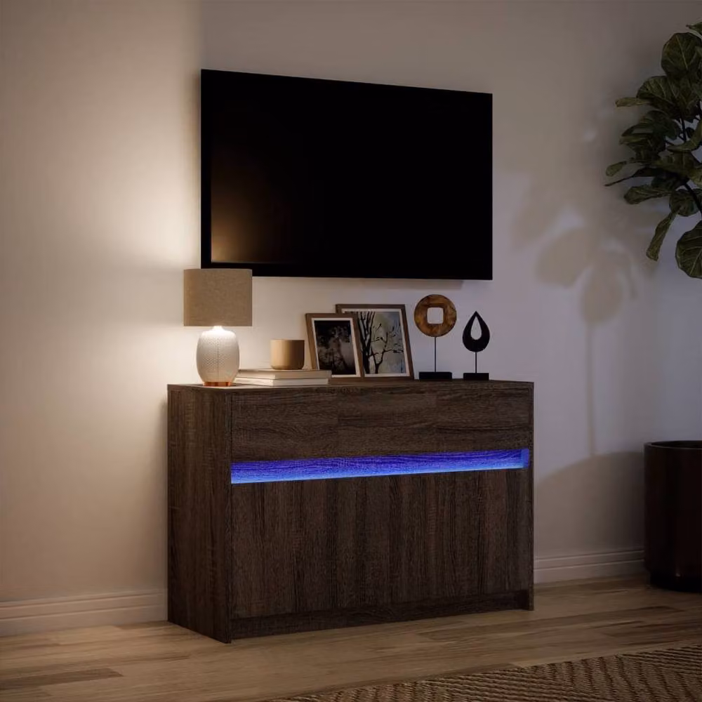Berkfield Home Modern TV Cabinet with LED in Brown Oak, W/D/H: 91 x 34 x 61 cm – 3