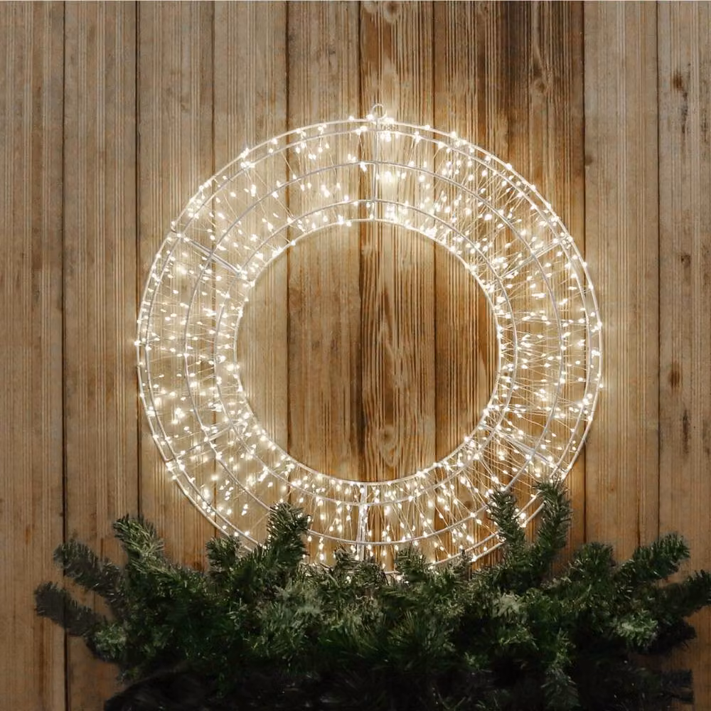 Pegdev Christmas Pre-Lit Micro LED Wreath with Timer, Cool White, 1200 LEDs, W: 70 cm, D: 9 cm – 2
