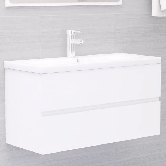 Berkfield Home White Sink Cabinet W: 90 cm, D: 38.5 cm, H: 45 cm