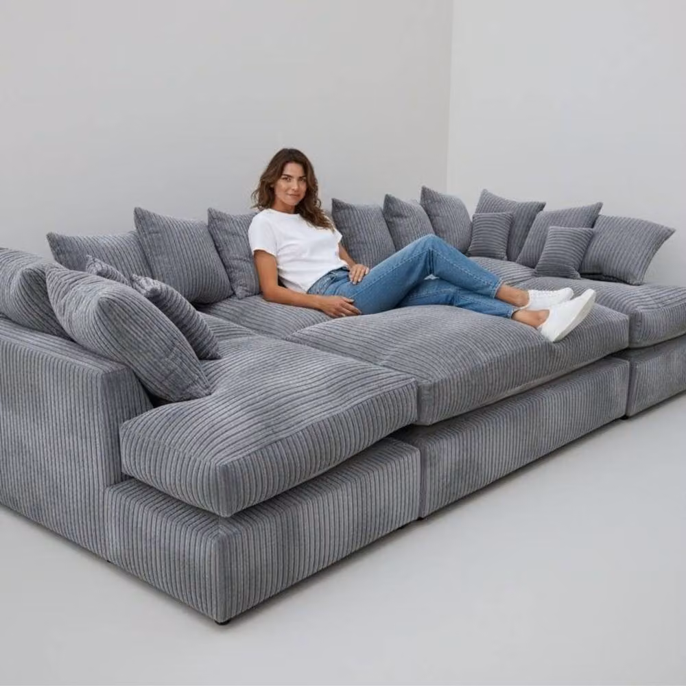 Snug Furniture Birmingham Ltd Large U-Shaped Double Sofa with Extra-Wide Matching Ottoman in Grey – 2