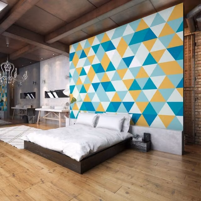 Origin Murals Geometric Modern Wall Mural in Green, Yellow, Blue and Multicolour