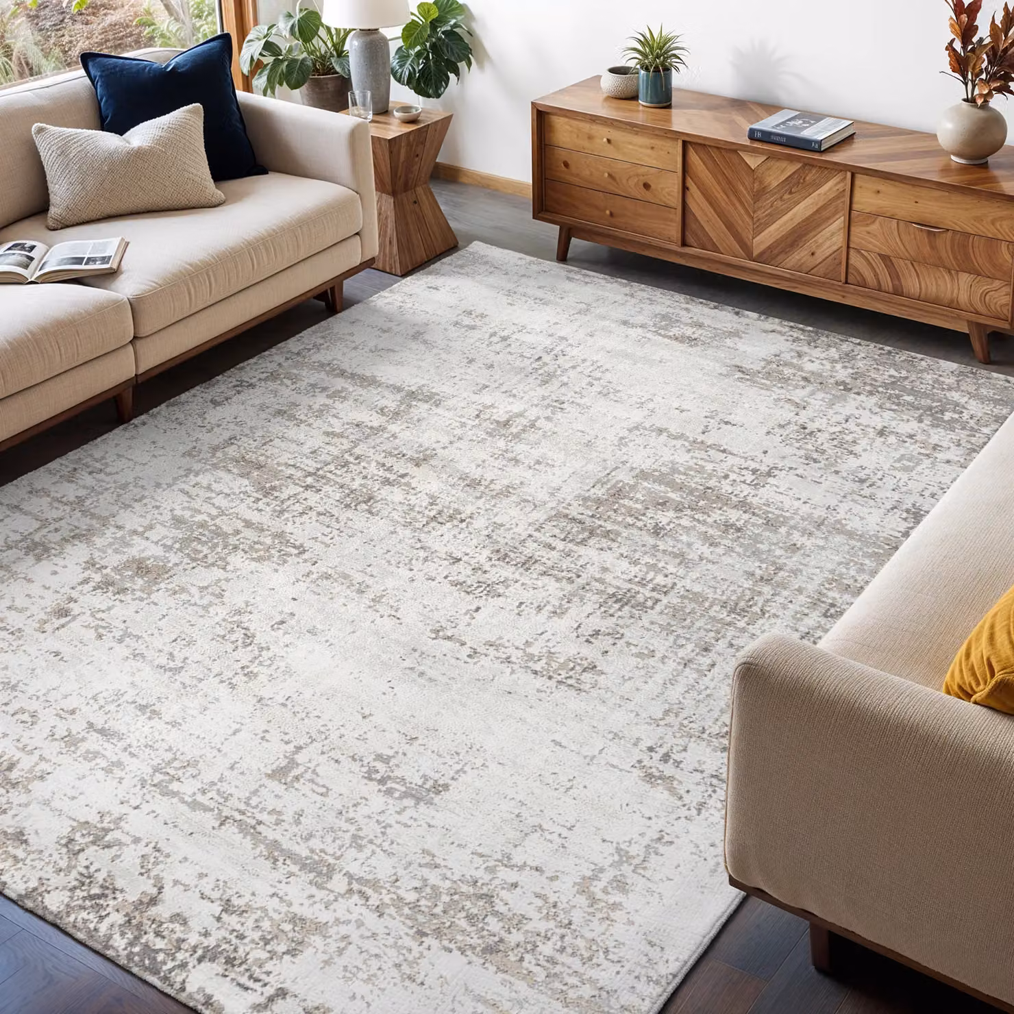 Livabliss Roma Abstract Modern Marble Rug in Grey, Blue and Brown, W/D/H: 200 x 275 cm – 5