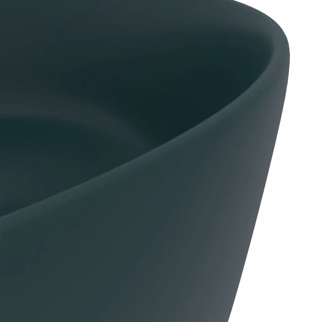 Berkfield Home Luxury Round Ceramic Wash Basin in Matt Dark Green, Diameter: 40 cm, Height: 15 cm – 4