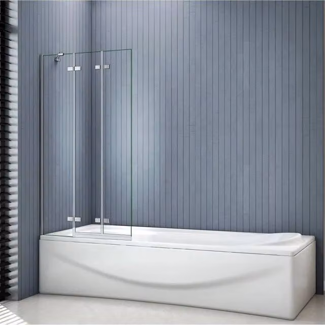 NESTLUNE Frameless 3 Fold Folding Hinge Bath Shower Screen in Clear Glass, W: 100 cm, H: 140 cm