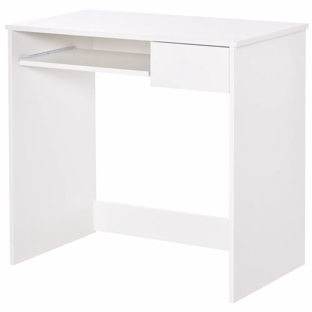 Rolipo Compact Modern Computer Desk with Keyboard Tray and Drawer in White – 2