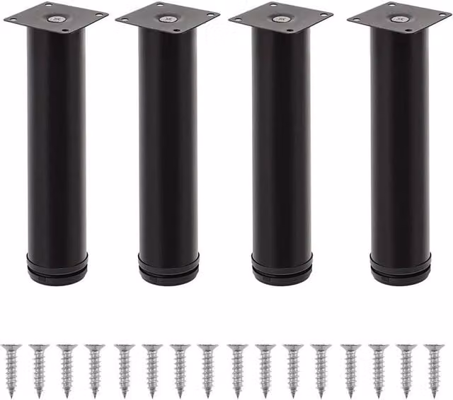 NESTLUNE 4-Piece Set of Adjustable Matt Black Metal Furniture Legs, Height: 18 cm