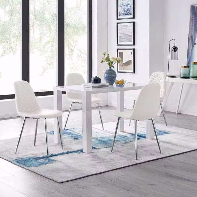 FurnitureboxUK Pivero White High Gloss Rectangular Dining Table and 4 Corona Silver Chairs