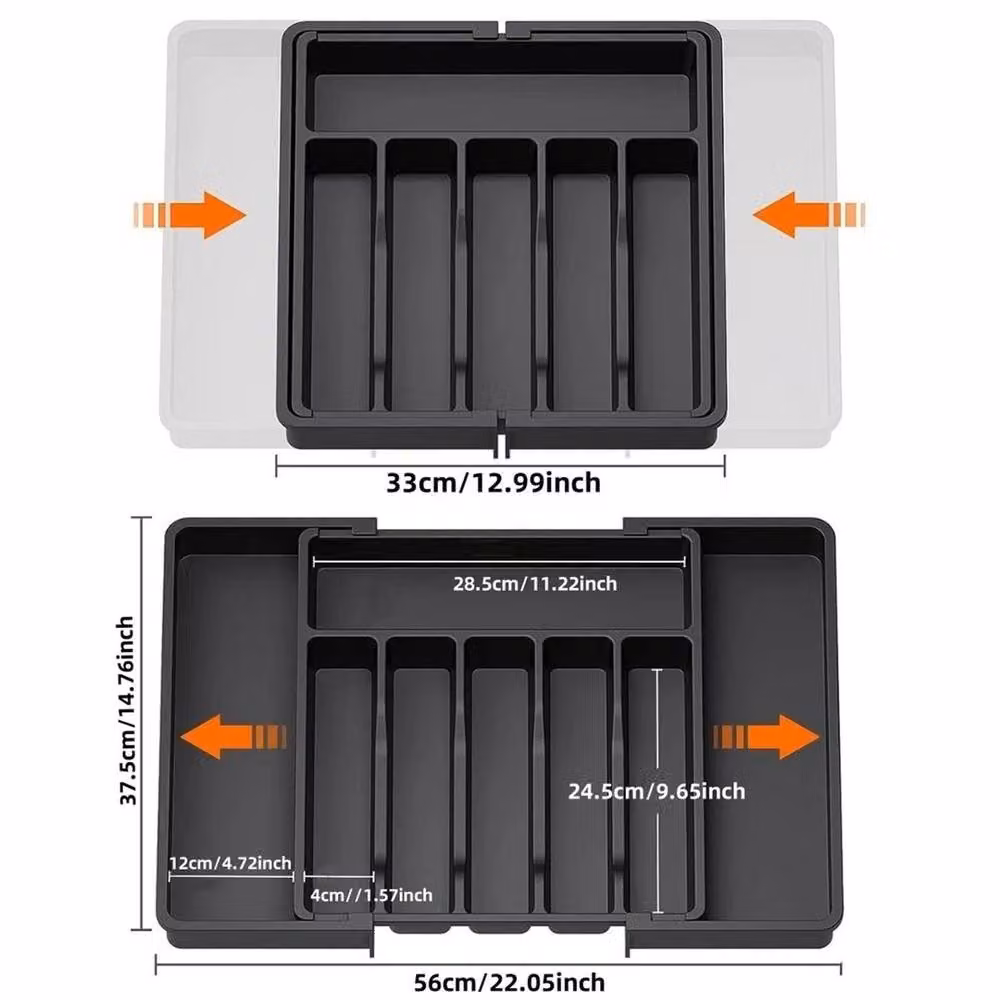 FLAVORA Adjustable Black Plastic Extendable Cutlery Tray – 3