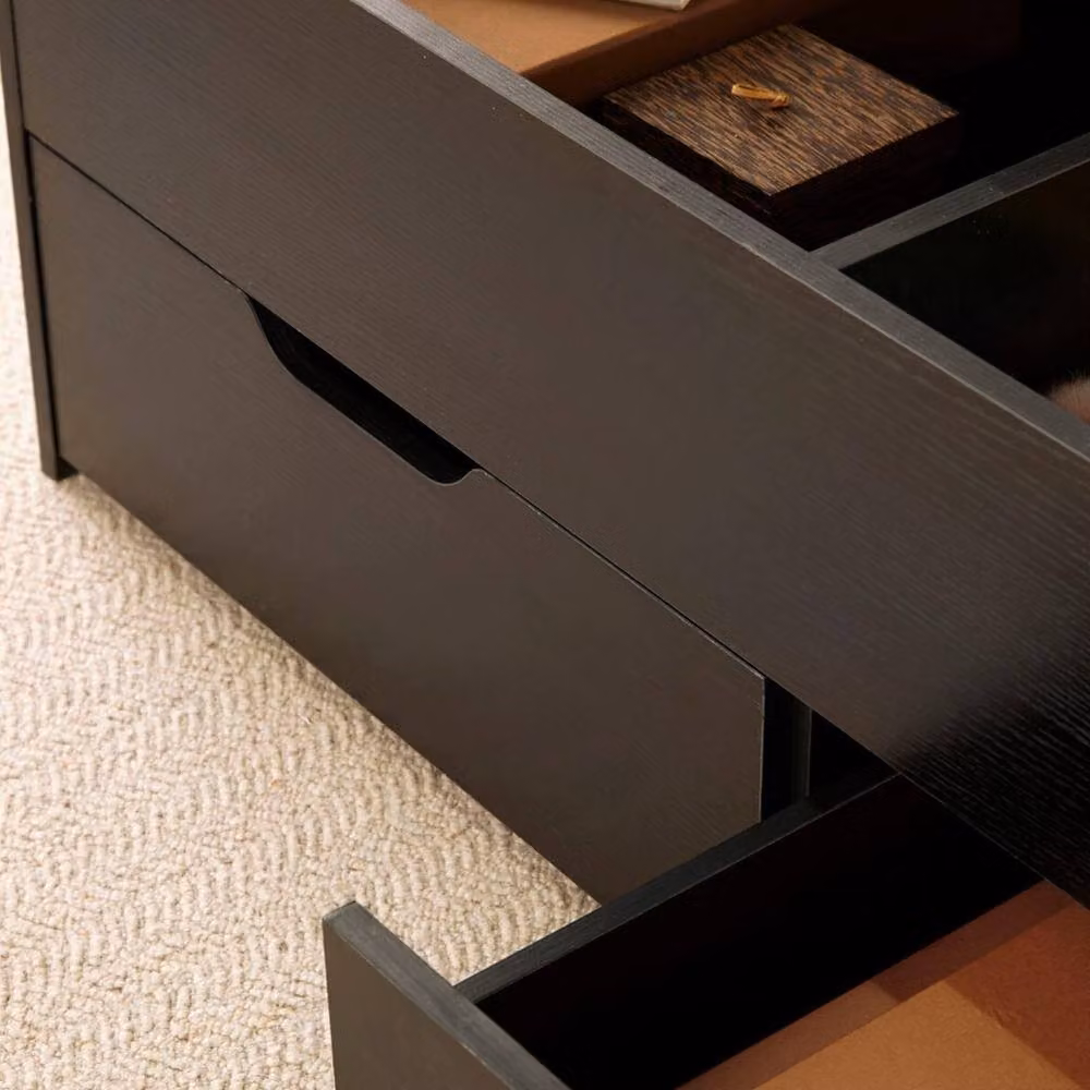 FORGEVIO Modern Black Wooden Coffee Table with Lift-Up Top and Storage Drawers – 4