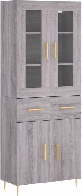 Berkfield Home Grey Sonoma Highboard in Engineered Wood, W/D/H: 69.5 x 34 x 180 cm