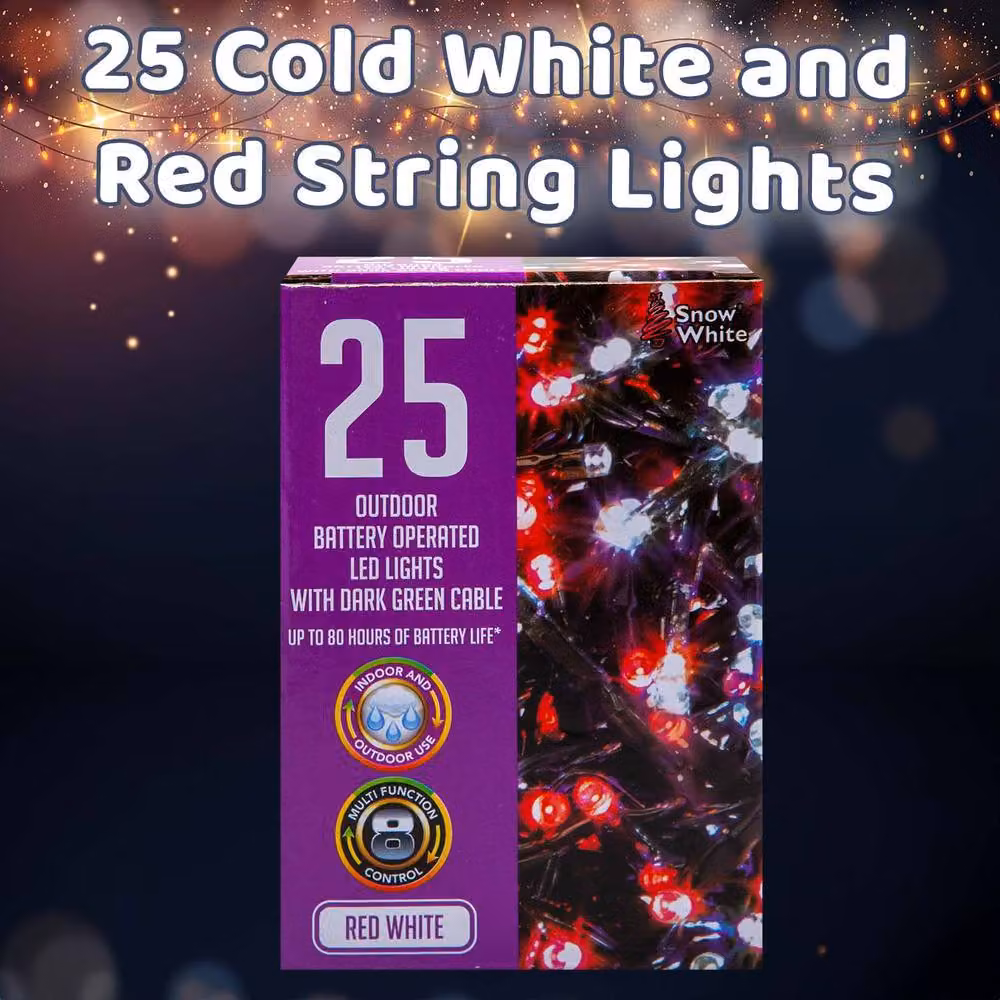 VFM e-Store Christmas String Lights with 25 Multicolour Bulbs in White and Red – 3