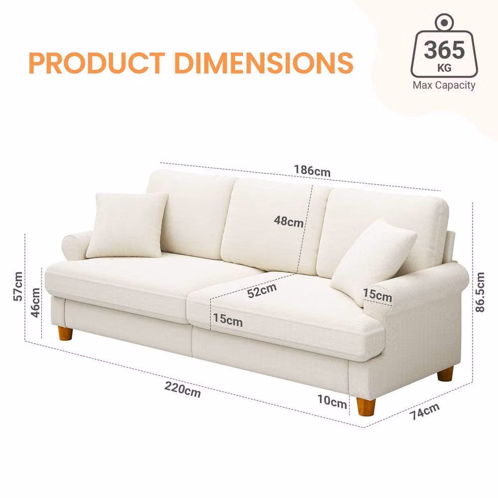 Dprodo Beige Chenille Sofa Sleeper with Deep Seat and Solid Wood Frame – 2