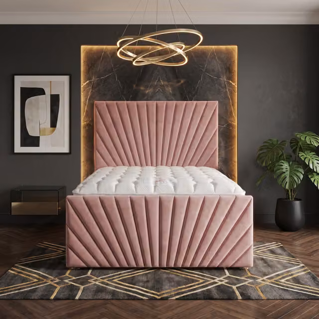 Somnior Beds Ltd Sunrise Velvet Divan Bed with Mattress and Drawers in Pink, W/D/H: 90 x 190 x 115 cm