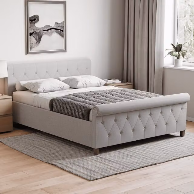 Vida Designs Vittorio Modern Upholstered Fabric Bed Frame in Grey, 140 x 200 cm