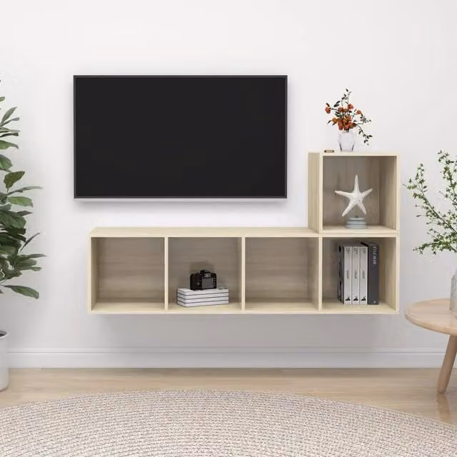 Berkfield Home 2 Piece TV Cabinet Set in Brown and Beige Sonoma Oak Engineered Wood – 1