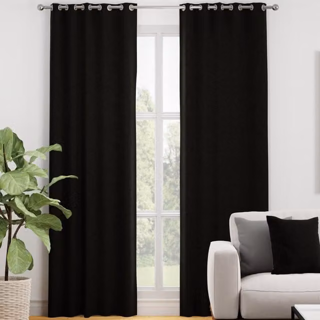 Terrys Kansai Plain Made to Measure Blackout Eyelet Curtain Panel in Black