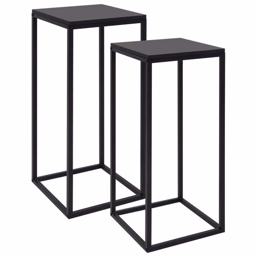 Berkfield Home Set of 2 Black Nesting Side Tables with Wood Effect Tops – 3