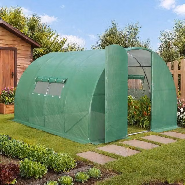 STILVORA Green Walk-In Greenhouse with Roll-Up Windows and Galvanised Steel Frame, W/D/H: 298 x 200 x 298 cm – 1