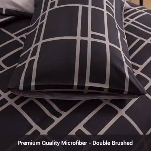 Pamposh Super King 3-Piece Reversible Duvet Set in Black and Grey, Premium Brushed Microfibre Bedding with Zipper Closure, Duvet Cover 200 x 200 cm and Pillowcases 50 x 75 cm – 6