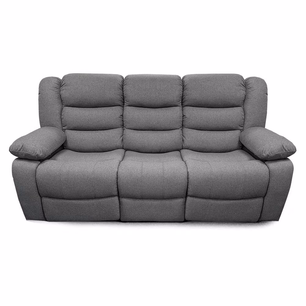 Furnishings For Less UK Manhattan Grey 3 Seater Fabric Reclining Sofa with Cup Holders – 1