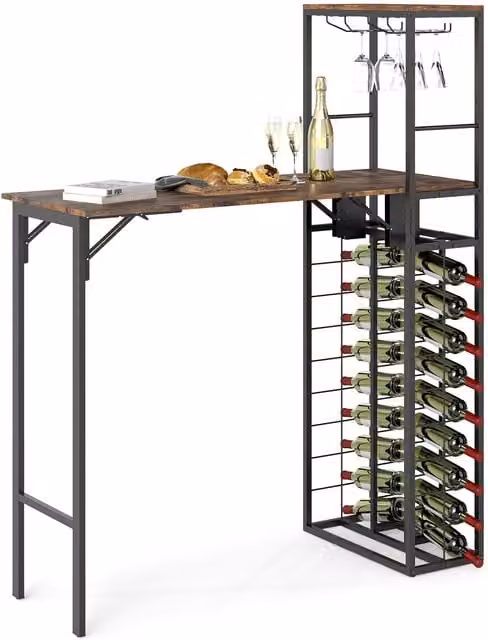 Costway Brown Tall Bar Table and Kitchen Island with Foldable Tabletop