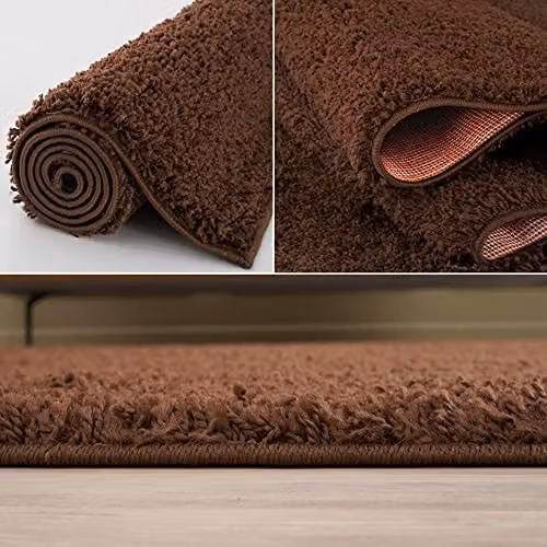 THE RUGS Brown Plain Shaggy High Pile Rug, W: 80 cm, L: 300 cm – 4
