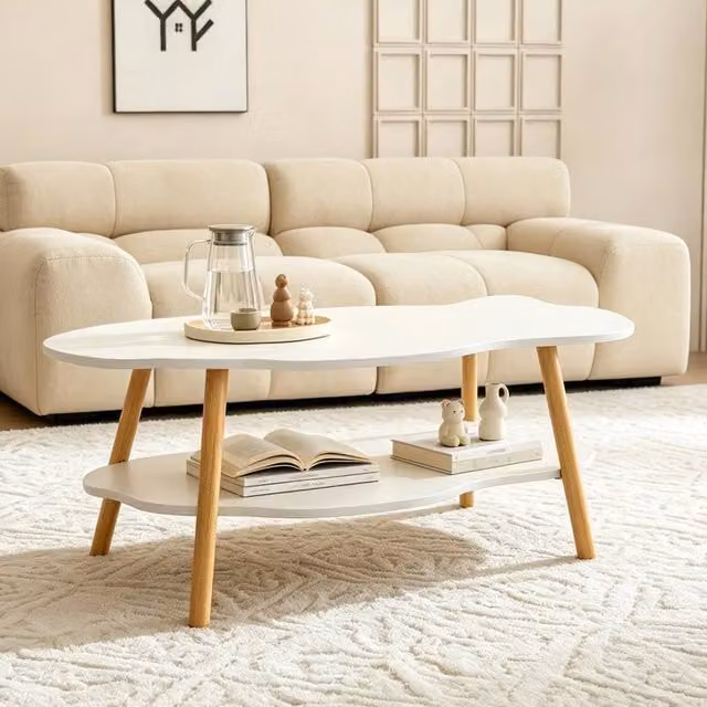 SPETLEK White Modern Oval Coffee Table with Rounded Edges, W: 100 cm, D: 60 cm – 1