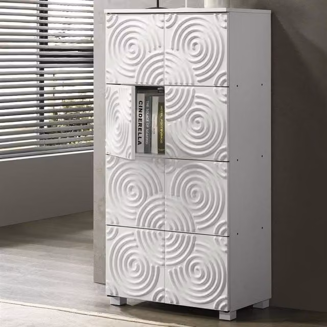 Timber Art Design Modern 8 Door White Storage Cabinet with Abstract Pattern W/D/H: 126.2 x 35.0 x 35.0 cm – 1