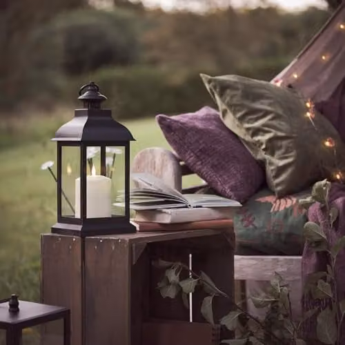Lights4fun Trentham Black Decorative Lantern with TruGlow LED Candle and Remote Control, H 30.5 cm – 2