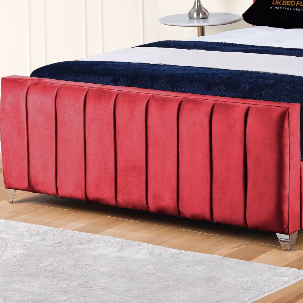 UK Bed Furniture Empire Winged Gas Lift Ottoman Upholstered Bed in Red Velvet, Small Double – 3