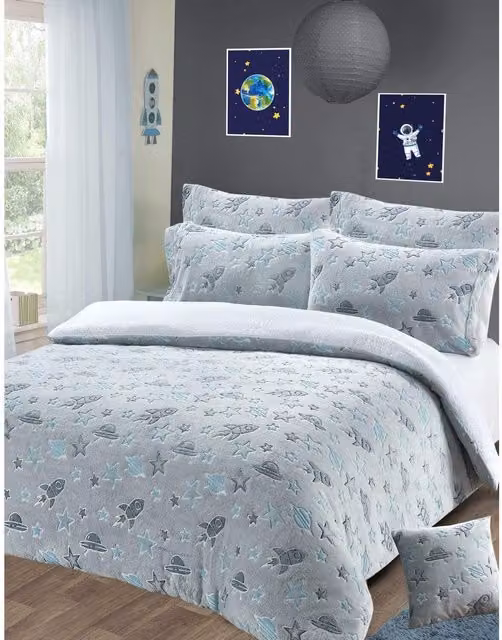 NewEdgeBlinds Grey Stars Fleece Childrens Duvet Cover, W/H: 90 x 200 cm