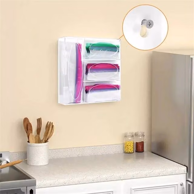 Nordara Clear Acrylic Ziplock Bag Organizer for Kitchen Drawer Storage W: 33.0 cm, D: 10.0 cm, H: 10.0 cm