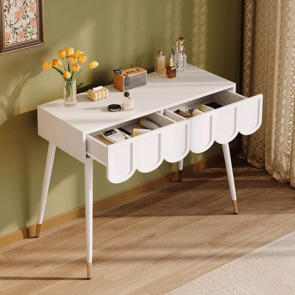 VOGREX White LED Hollywood Vanity Desk with Drawers and 2 Doors, W/D/H: 100 x 40 x 76 cm – 2
