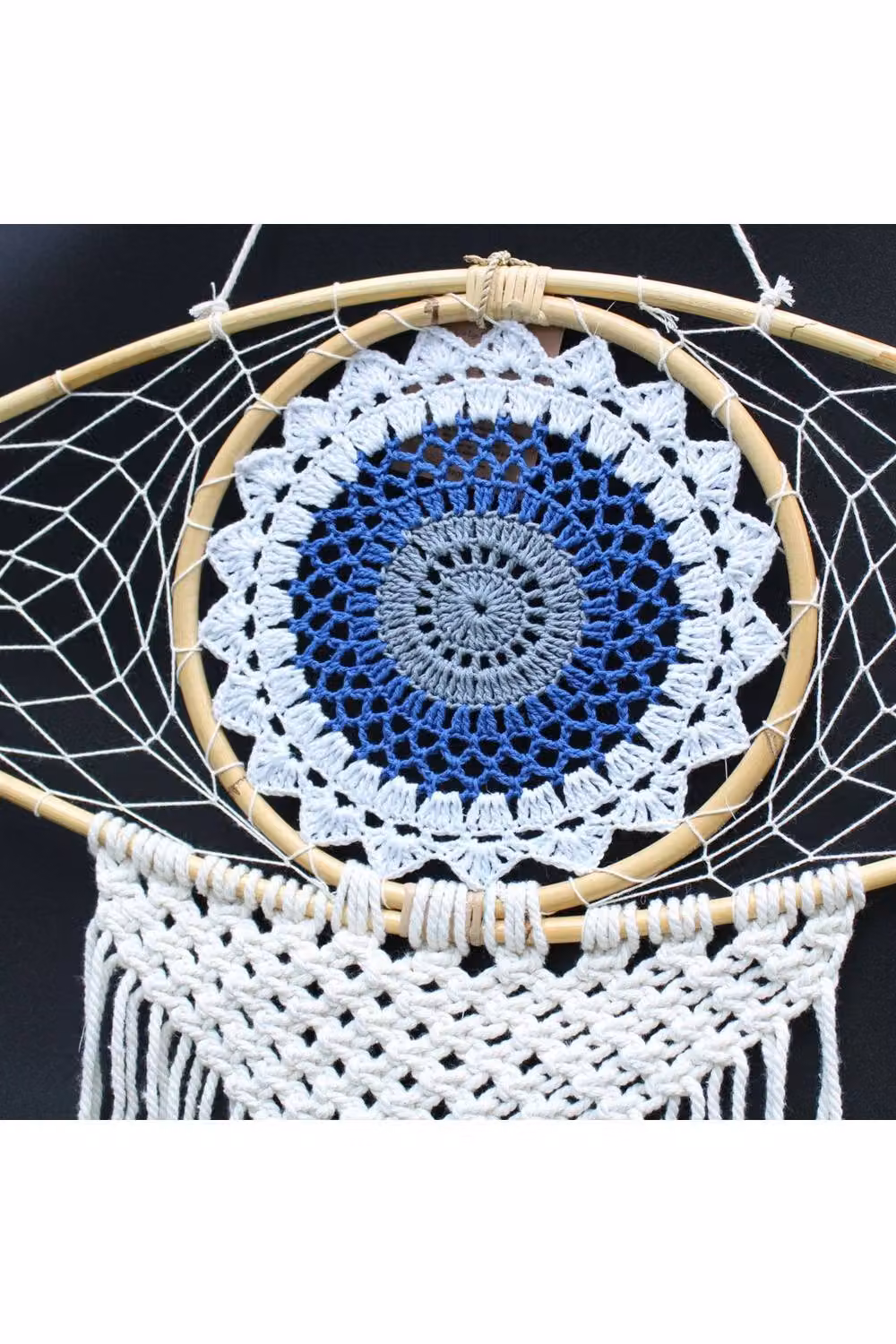 KDMD Large Multicolour Macrame Evil Eye Dream Catcher with Rattan and Textile Details – 3