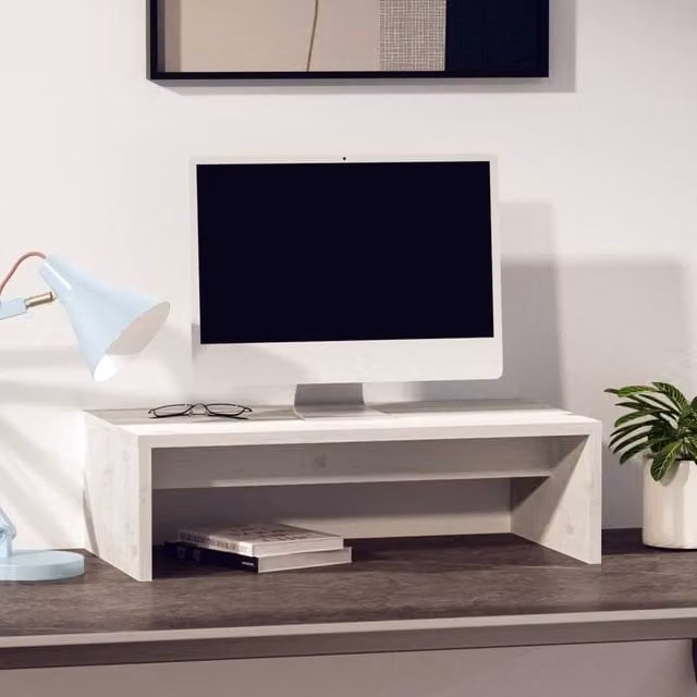 Berkfield Home Monitor Stand in White Solid Pine Wood, W/D/H: 50 x 27 x 15 cm – 1