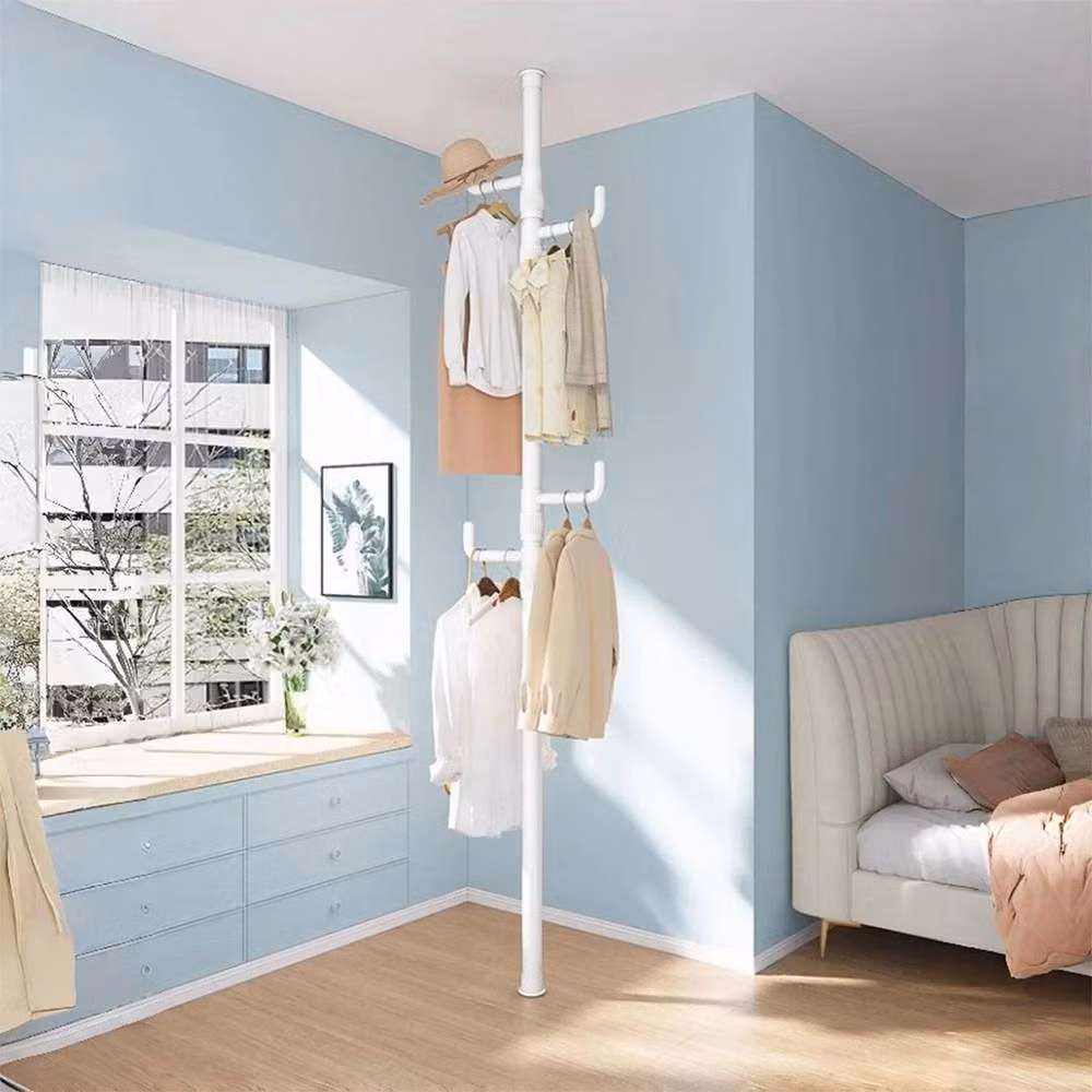 Kelvenix White Telescopic Ceiling Corner Laundry Pole in Carbon Steel – 2