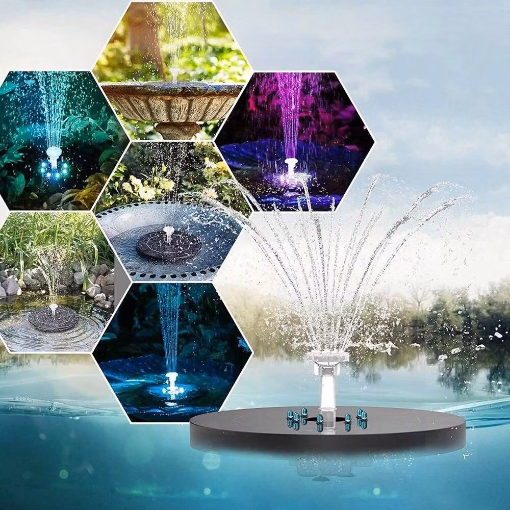 FLAVORA Solar Floating Pond Pump Fountain with 8 RGB LED Lights in Black, W/D/H: 100 x 100 x 50 cm – 5