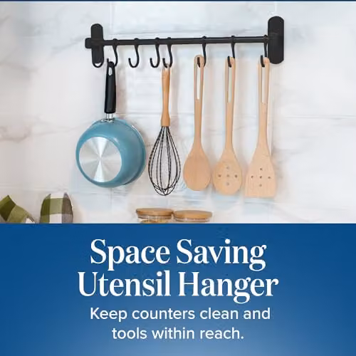 Joeji's Black Aluminium Kitchen Utensil Rack with 8 Hanging Hooks, 40 cm, Self-Adhesive Wall Mount – 2