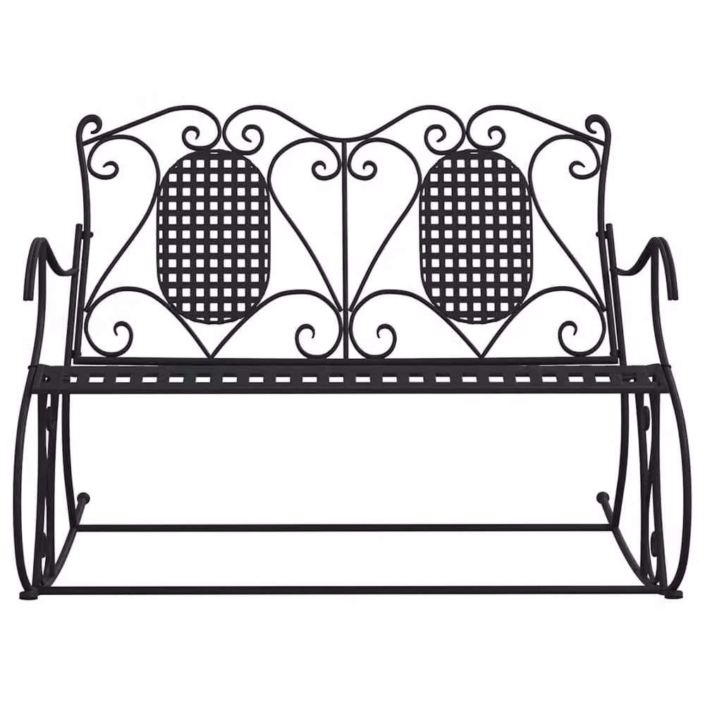 Berkfield Home 2-Seater Classic Metal Rocking Garden Bench in Black Steel, Width: 113 cm – 3