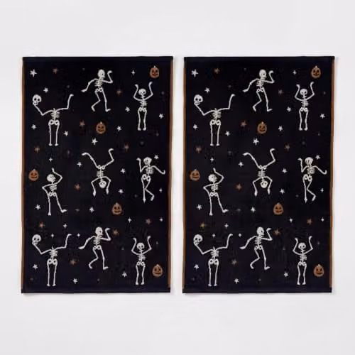 Odyssey Collection Pack of 2 Halloween Hand Towels, Skeletons, Black, W: 50 cm x H: 80 cm – 1