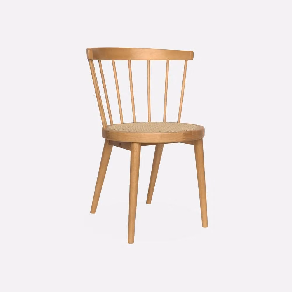 sweeek Pair of Mid-Century Rubberwood and Rattan Dining Chairs in Brown, W/D/H: 45 x 53.5 x 76 cm – 2