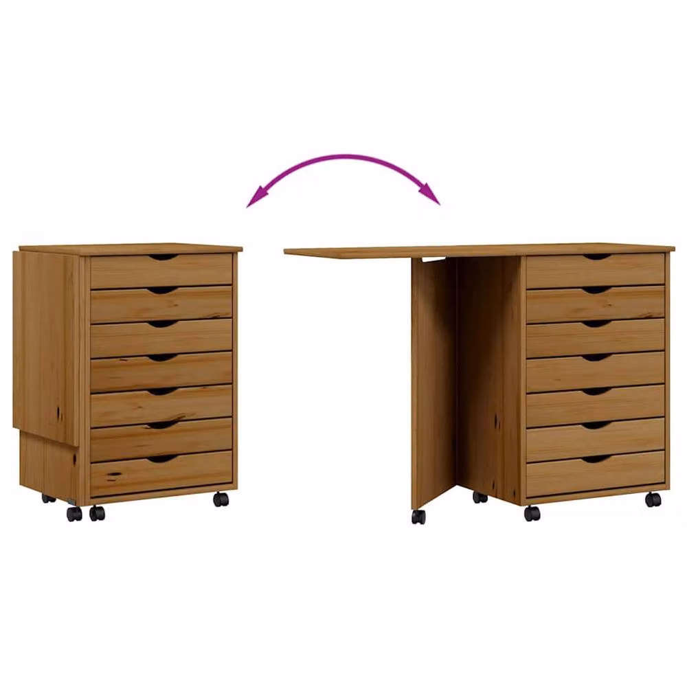 Berkfield Home MOSS Rolling Cabinet with Desk in Honey Brown Solid Wood Pine – 4
