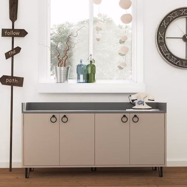 Decortie Industrial Wood and Metal Console Sideboard Display Unit in Grey and Brown, W/D/H: 140 x 36 x 80 cm