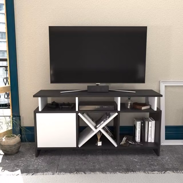 Decorotika Auburn Modern Geometric TV Unit in Anthracite and White