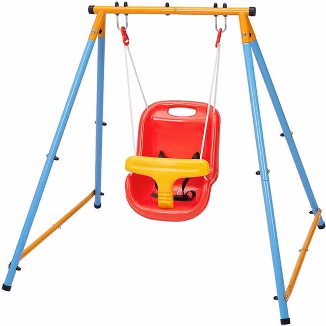 Livingandhome Metal Kids Outdoor Swing with Sturdy Stand in Red and Multicolour