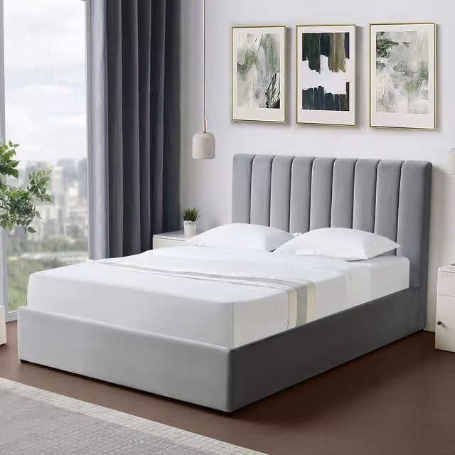 Artemis Home Corwin Grey Velvet Upholstered Ottoman Storage Bed Frame, 135cm Double